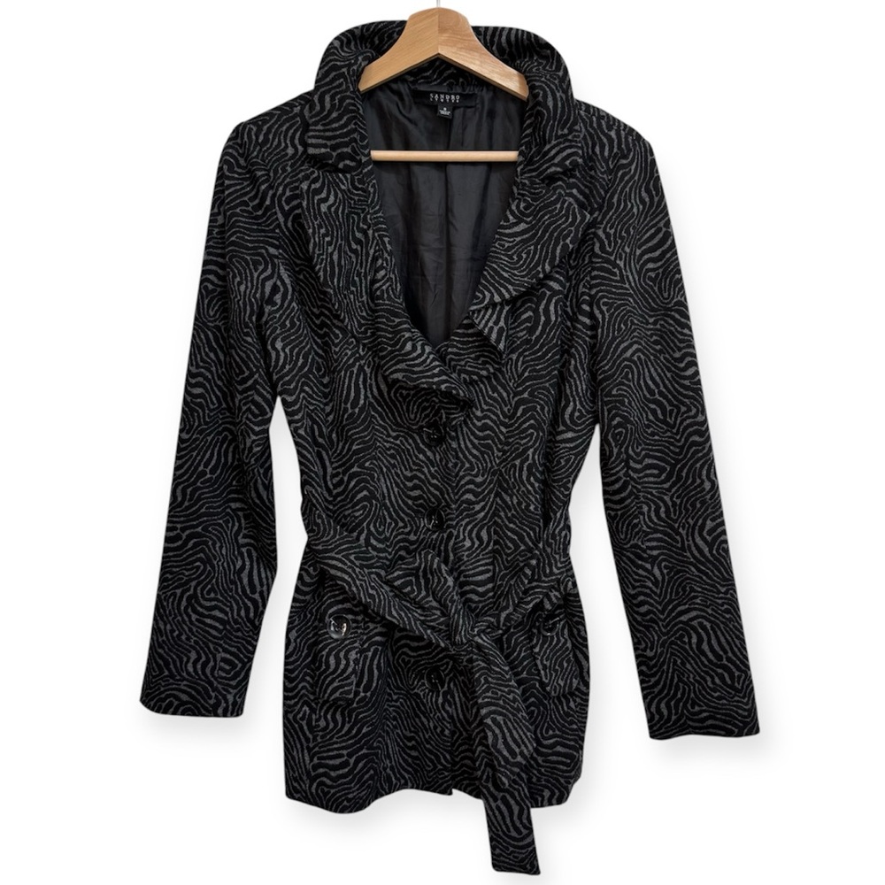 Sandro Studio Zebra Print Ruffle‎ Collar Belted Jacket Small